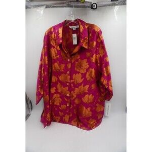 Caroline Rose NWT Pink & Gold Floral Shimmer Lagenlook Artsy Plus Size 3X Blouse